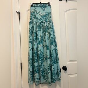 Floral Maxi Strapless Dress in Teal and Green